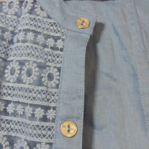 Multiples Blue Linen Open Front Crochet Jacket Cardigan Size Small - Picture 6 of 8